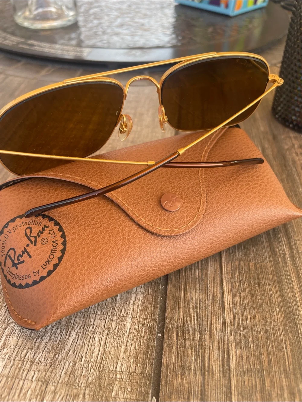 Ray-Ban Men’s Gold Frame Brown Lens Square Sunglasses
